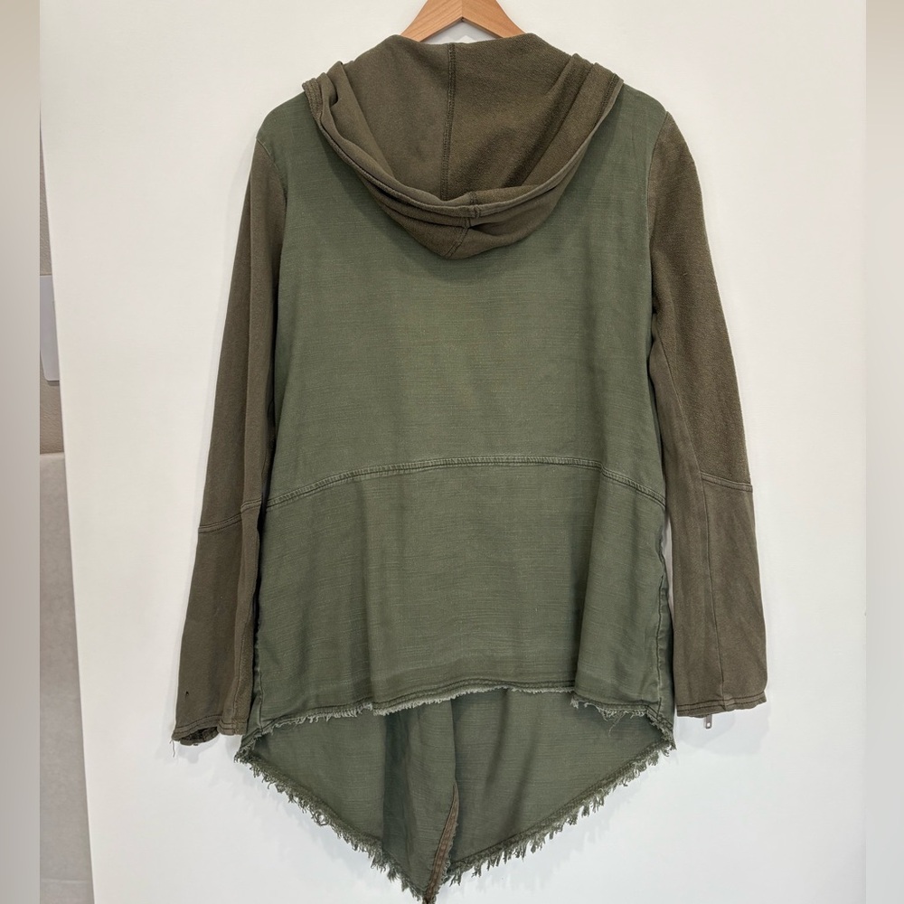 Free People Hooded Snap Draped Cardigan Jacket Size M Linen French Terry Mix - Picture 4 of 15